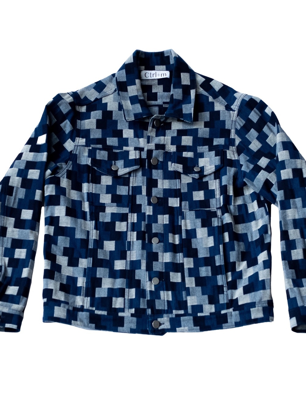 Epaulet Blue Geometric Patchwork Jacket